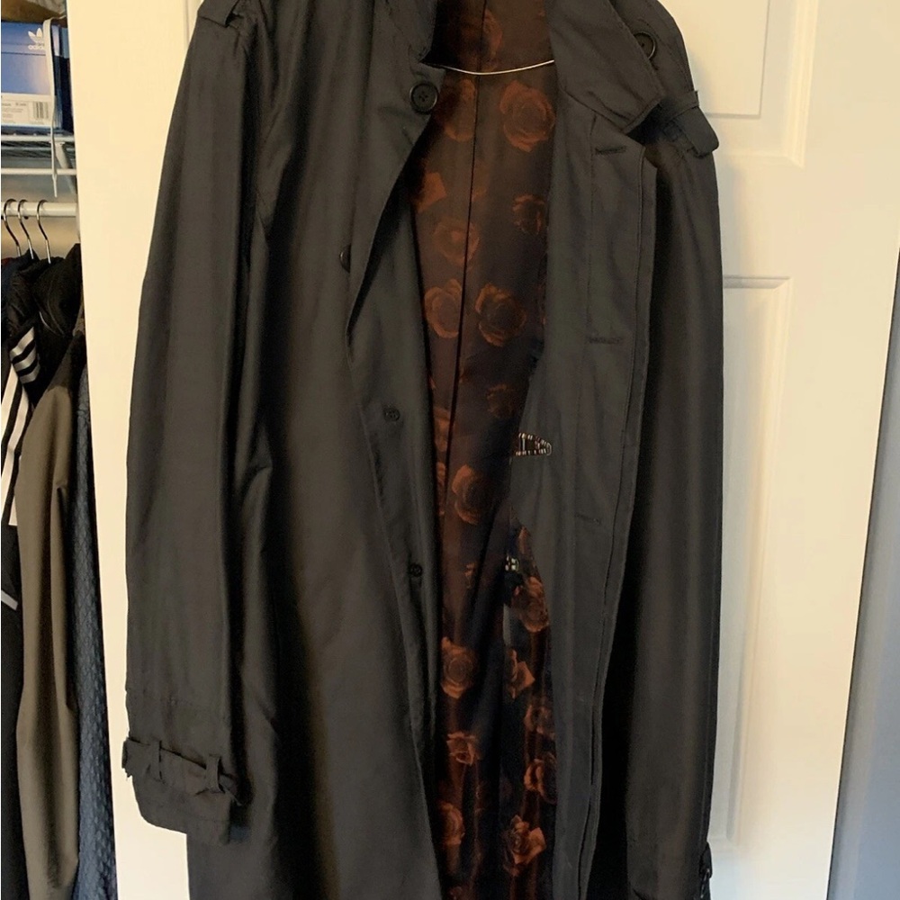 Ted Baker Black Raincoat with Floral Lining